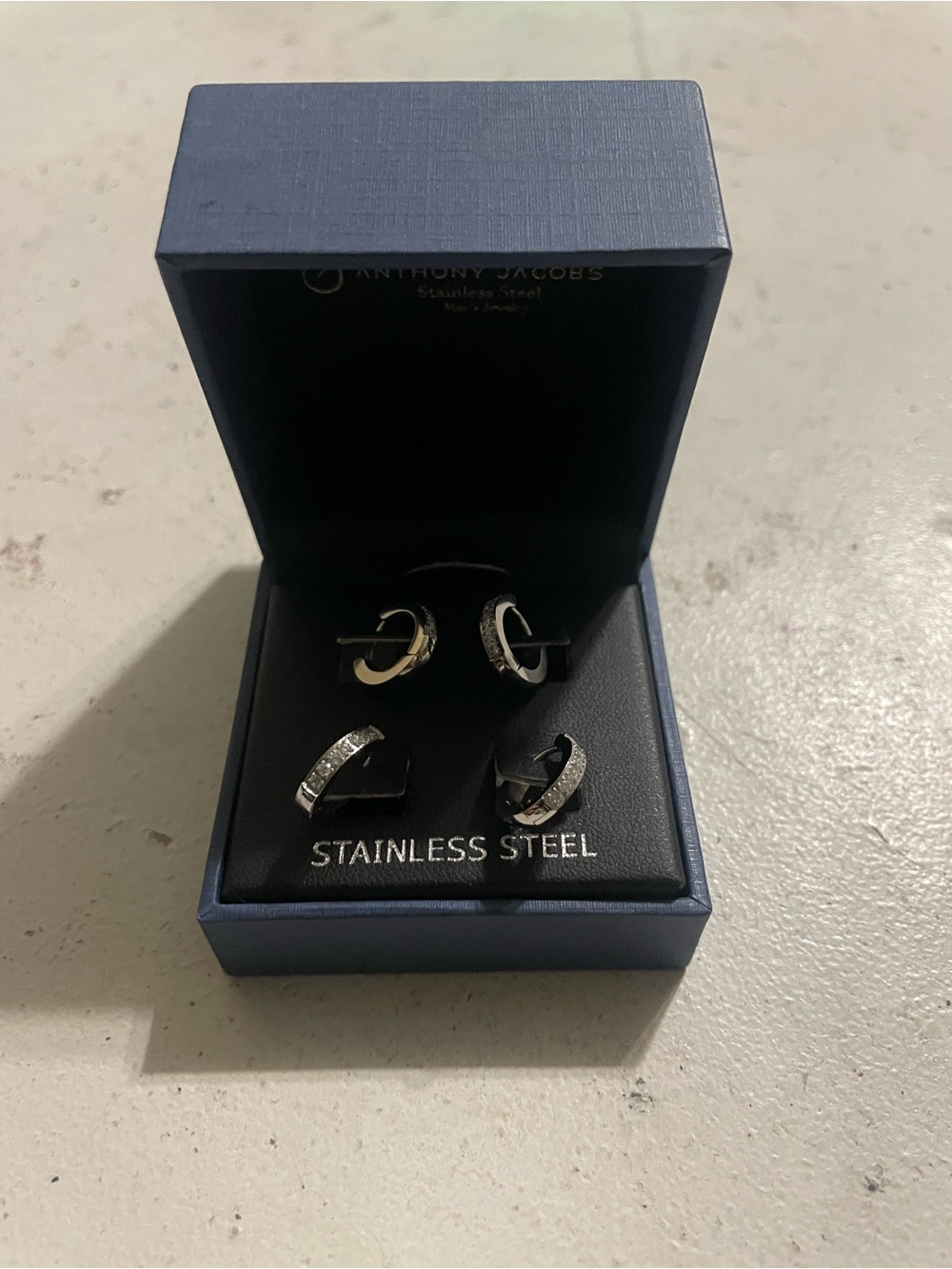 Stainless Steel Silver-Tone Cuff Links with Clear Stones